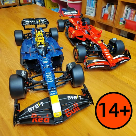 🏎️ דגם מרוצים פורמולה אדום-כחול להרכבה – בלוקים טכניים לילדים ולמבוגרים Technical MOC Red Blue Racing Car Model Building Block Assemble Bricks Toys  | EliXpress.shop
