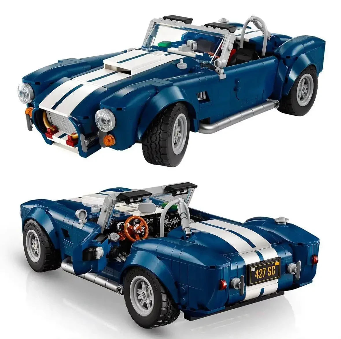 קוברה 427 S/C Vintage Car | Blue Sports Car Building Blocks Toy