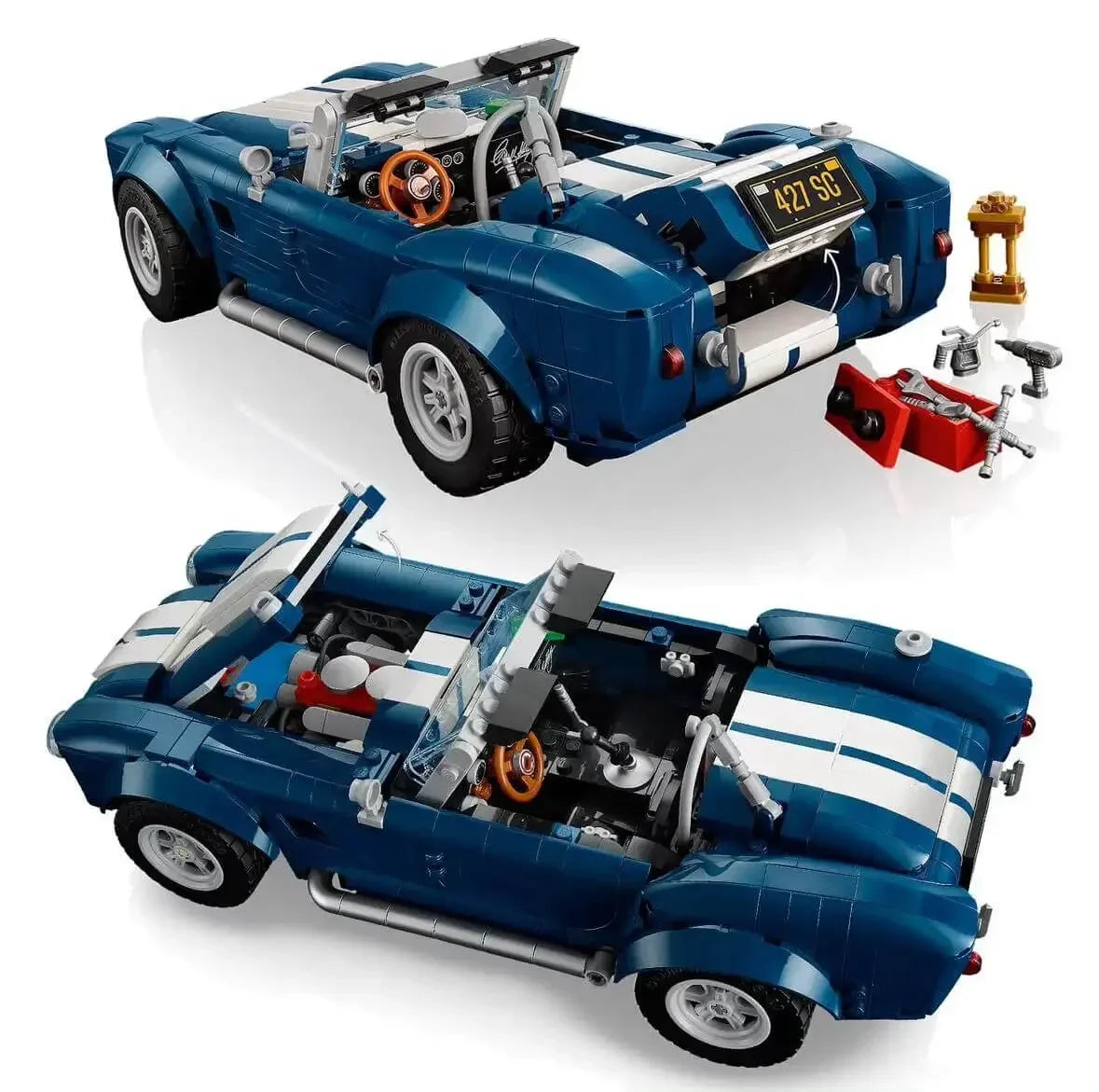 קוברה 427 S/C Vintage Car | Blue Sports Car Building Blocks Toy