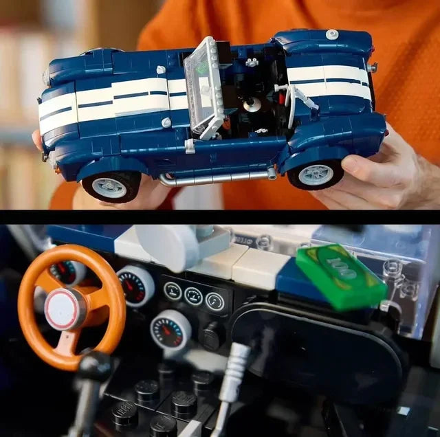 קוברה 427 S/C Vintage Car | Blue Sports Car Building Blocks Toy