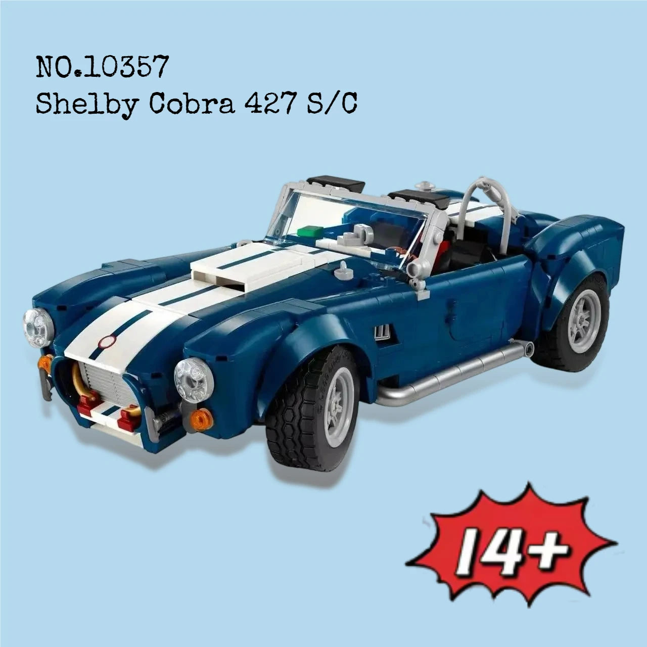 קוברה 427 S/C Vintage Car | Blue Sports Car Building Blocks Toy