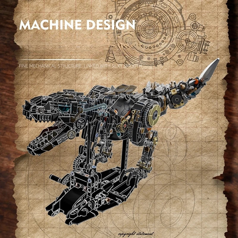 דינוזאור מכני להרכבה עם תאורה ותנועה | דגם טירנוזאורוס רקס STEM לילדים ולנוער