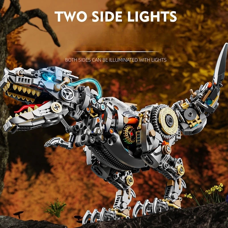 דינוזאור מכני להרכבה עם תאורה ותנועה | דגם טירנוזאורוס רקס STEM לילדים ולנוער