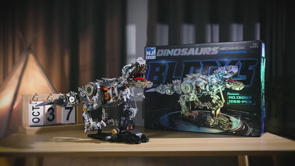 דינוזאור מכני להרכבה עם תאורה ותנועה | דגם טירנוזאורוס רקס STEM לילדים ולנוער